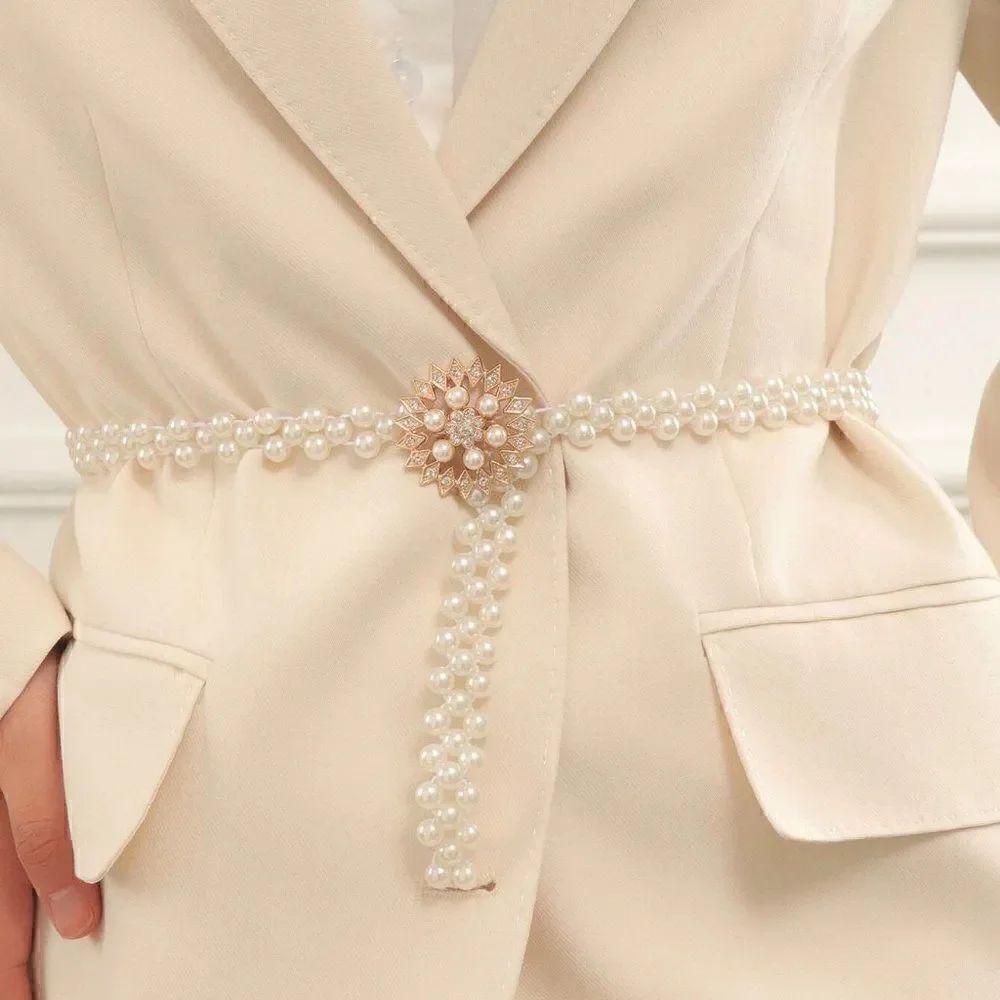 Pearl Rhinestone Decor Elastic Stretchy Belt NEW